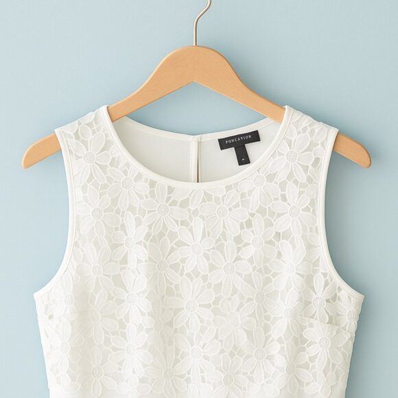 FOREVER 21 Ivory Floral Lace Sheath Sleeveless Dress - Size Medium - Picture 3 of 5